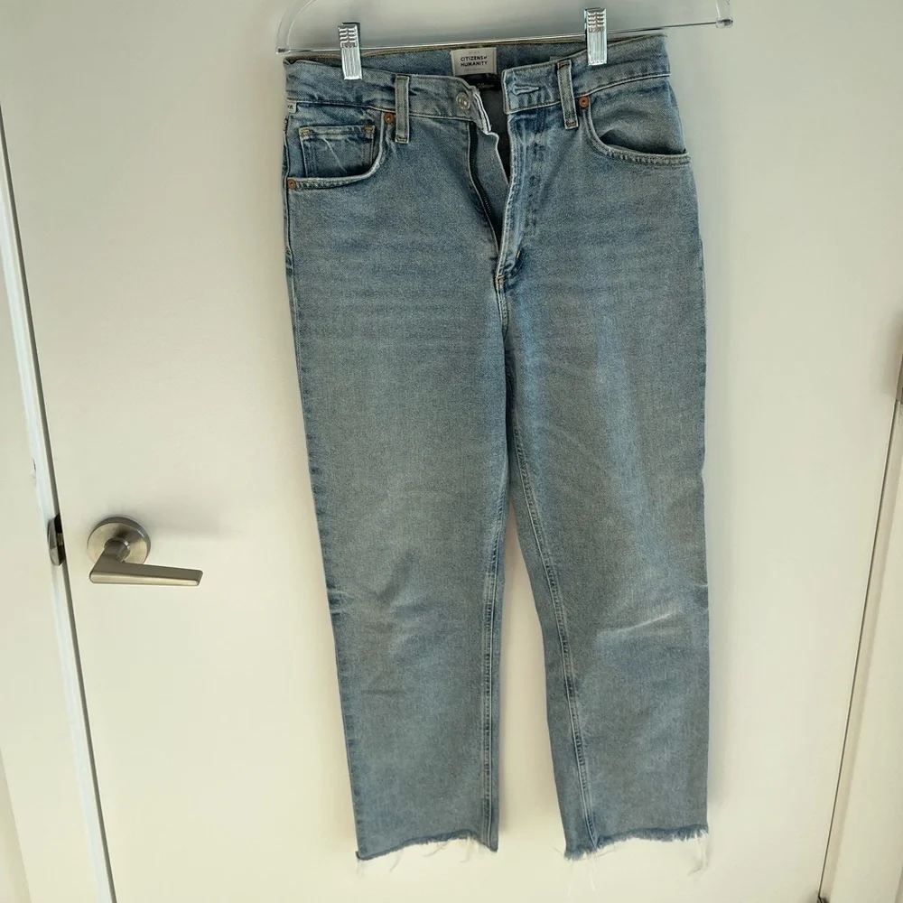 Citizen of Humanity Blue Denim Jeans Straight Leg Raw Hem
